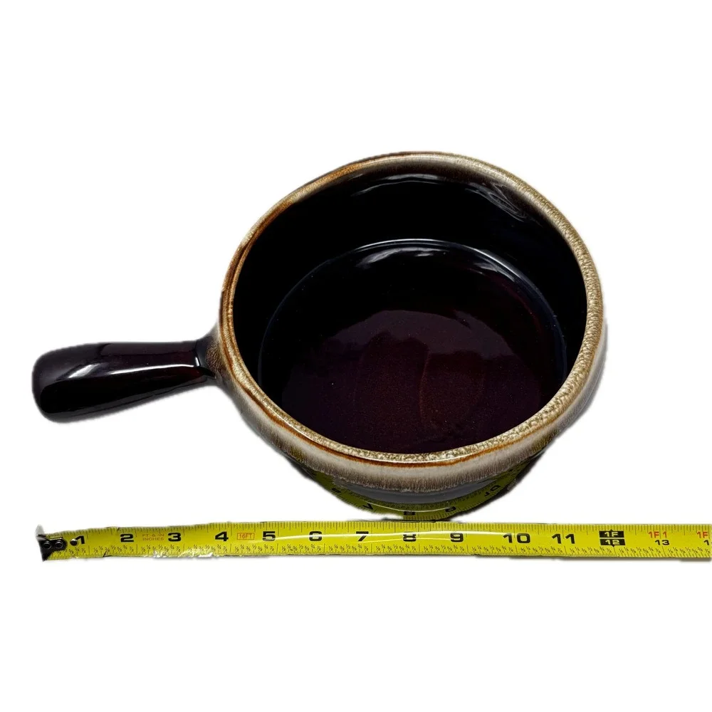 Pfaltzgraff Village Brown Drip Glaze French Onion‎ Soup Bowl Crock w/ Handle USA